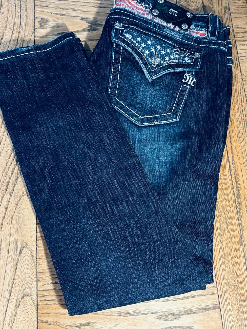Miss Me Dark Blue Skinny Jeans with Embroidered Star Pocket